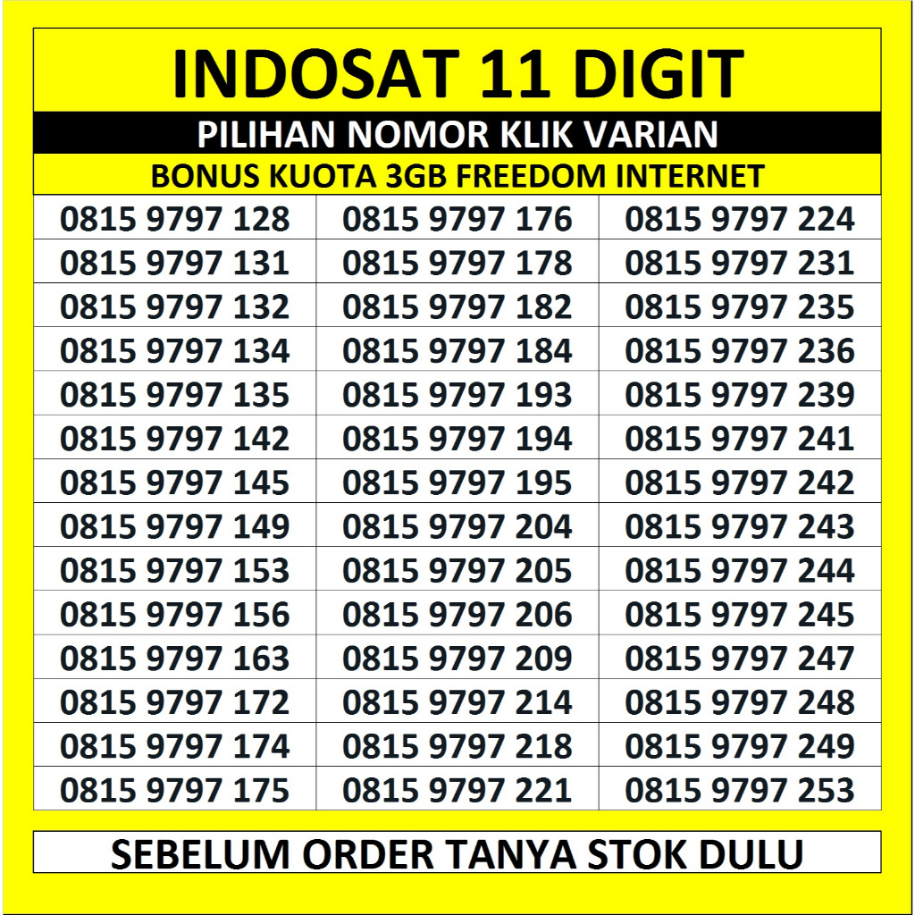 Kartu Perdana Indosat Im3 Ooredoo Murah Nomor Cantik