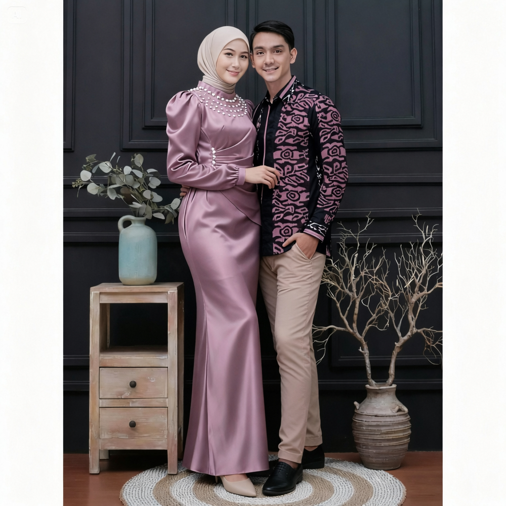 COUPLE BATIK LEBARAN DRESS | Couple Pasangan Gamis Muslim Wanita Pesta Kondangan Bridesmaid Wisuda B