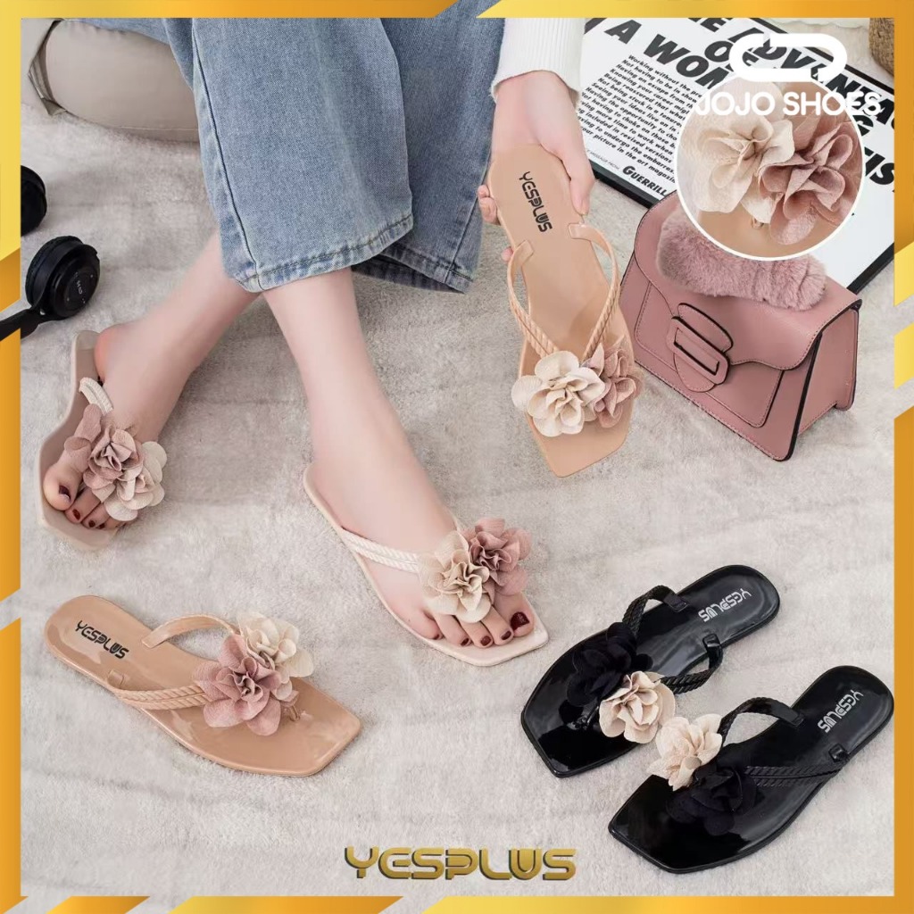 [JOJO SHOES] Sendal Jepit Bunga Bahan Jelly Wanita Teplek Import Fashion 1917