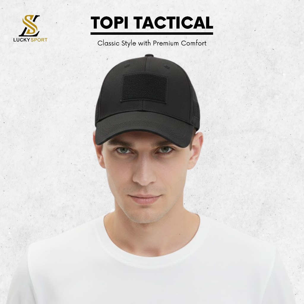 Topi Tactical Polos Hitam Pria wanita Outdoor Olahraga topi Army Ada Tempat Emblem