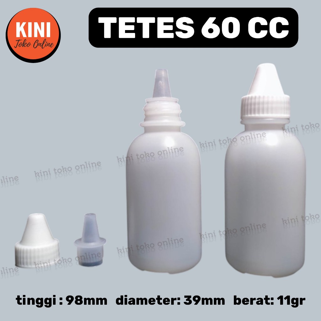 isi 10pcs - CC botol tetes 60 ml BOLONG LANCIP NON SEGEL plastik putih natural 60ml bening essen  ma
