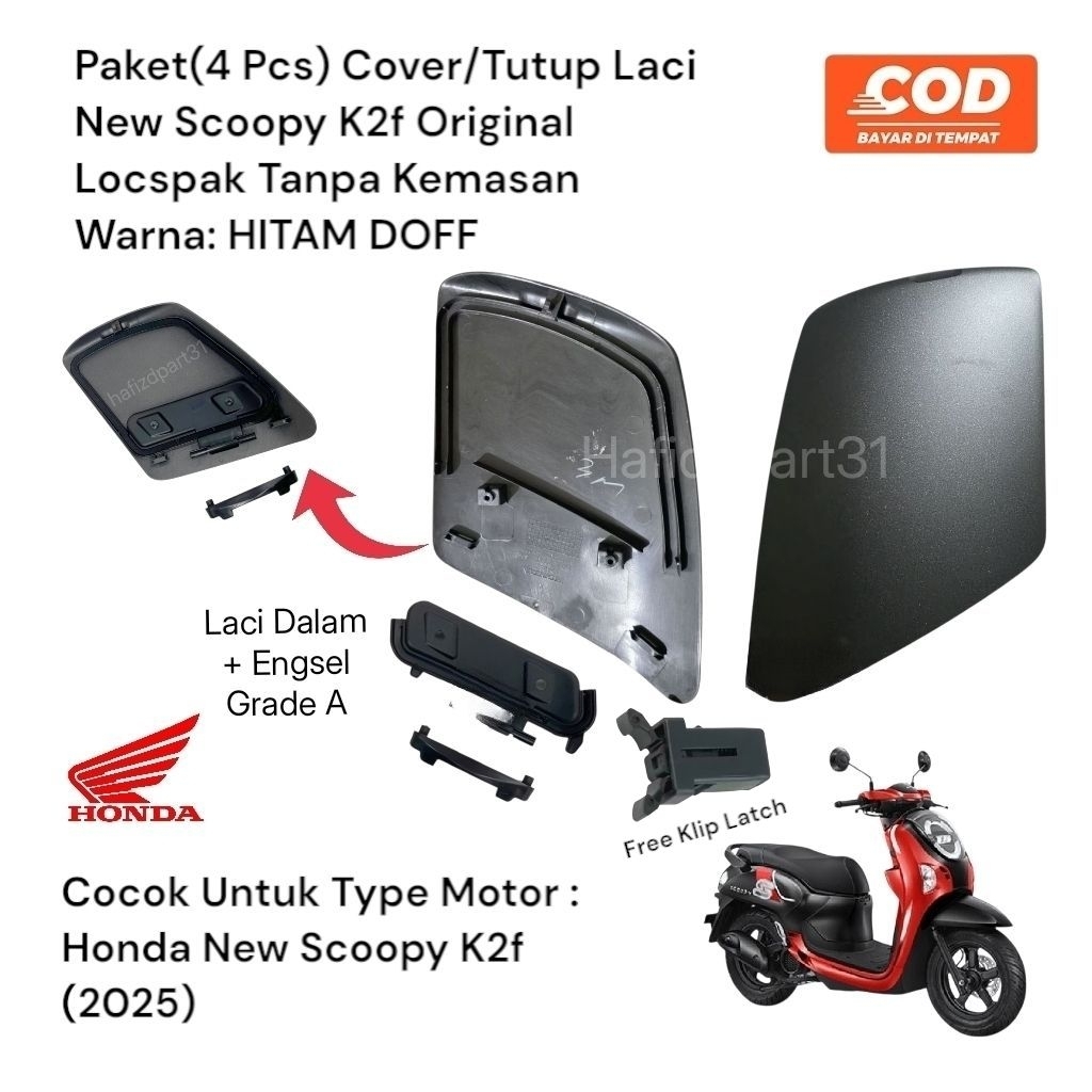 Cover Laci Luar Scoopy 2025 Gen 6 | Tutup Lid Inner Pocket Scoopy 2025 Hitam Doff