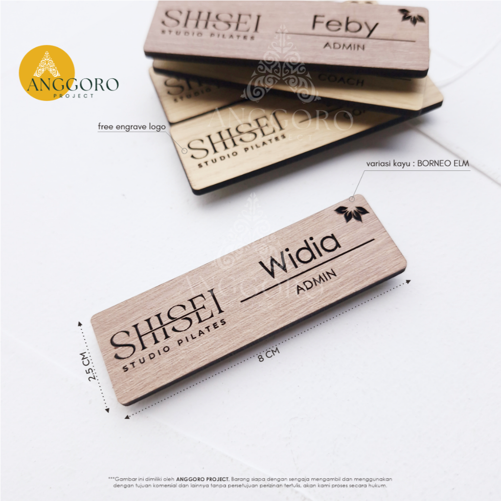 Name Tag Kayu | Name Tag Magnet | Tag Nama Magnet Custom | Pin Nama Custom Magnet | Papan Nama Dada 