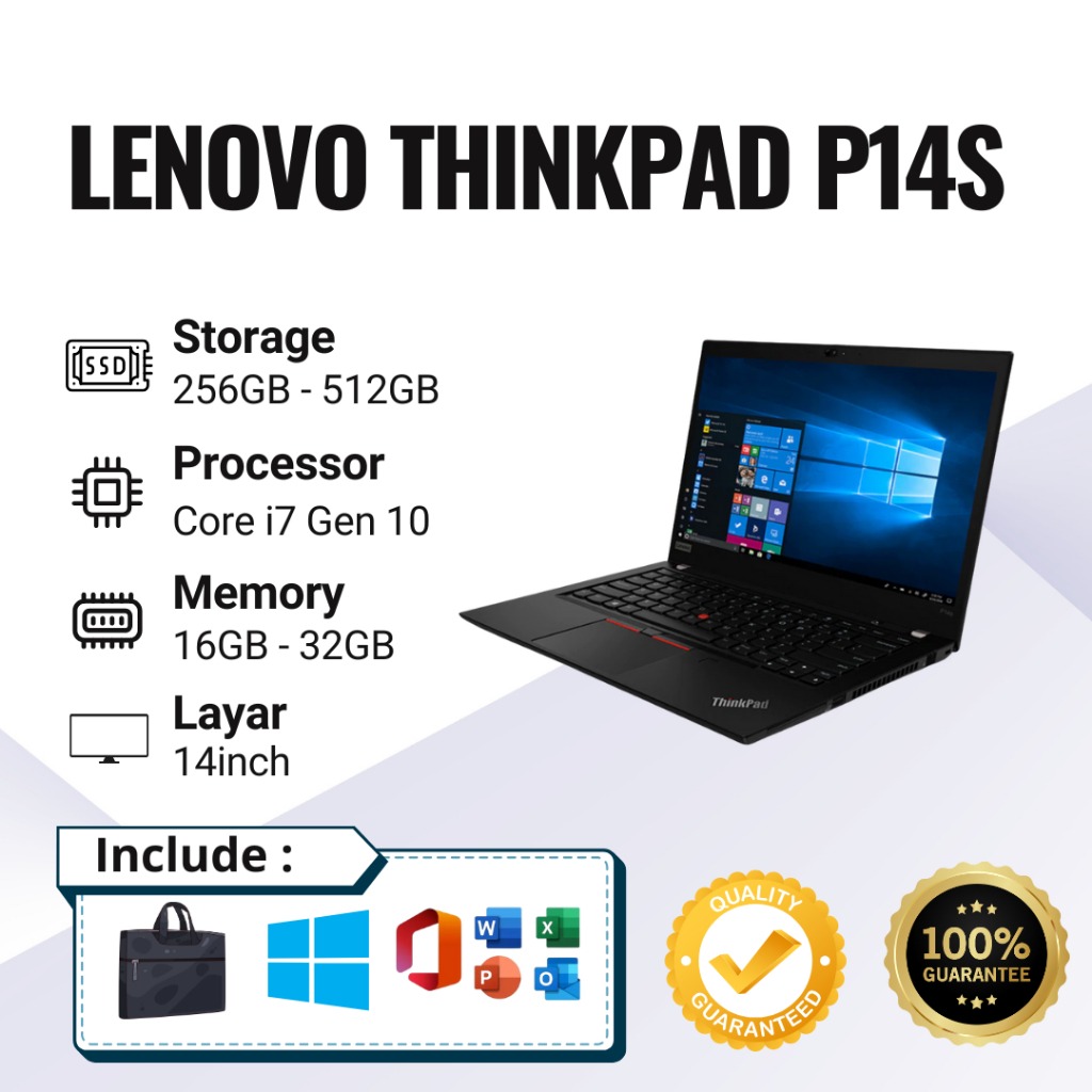 Laptop Gaming Lenovo Thinkpad P14s Core i7Gen10 Duall VGA Intel UHD Graphic & Nvidia Quadro P520 2GB