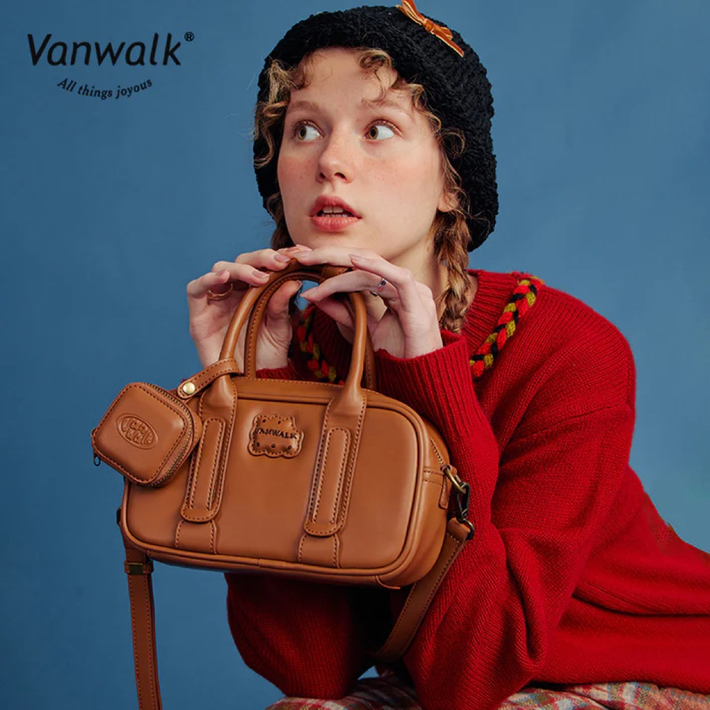Vanwalk Tas Bahu Leisure Lucky House (Coklat kotak - kotak, Pink, Coklat)