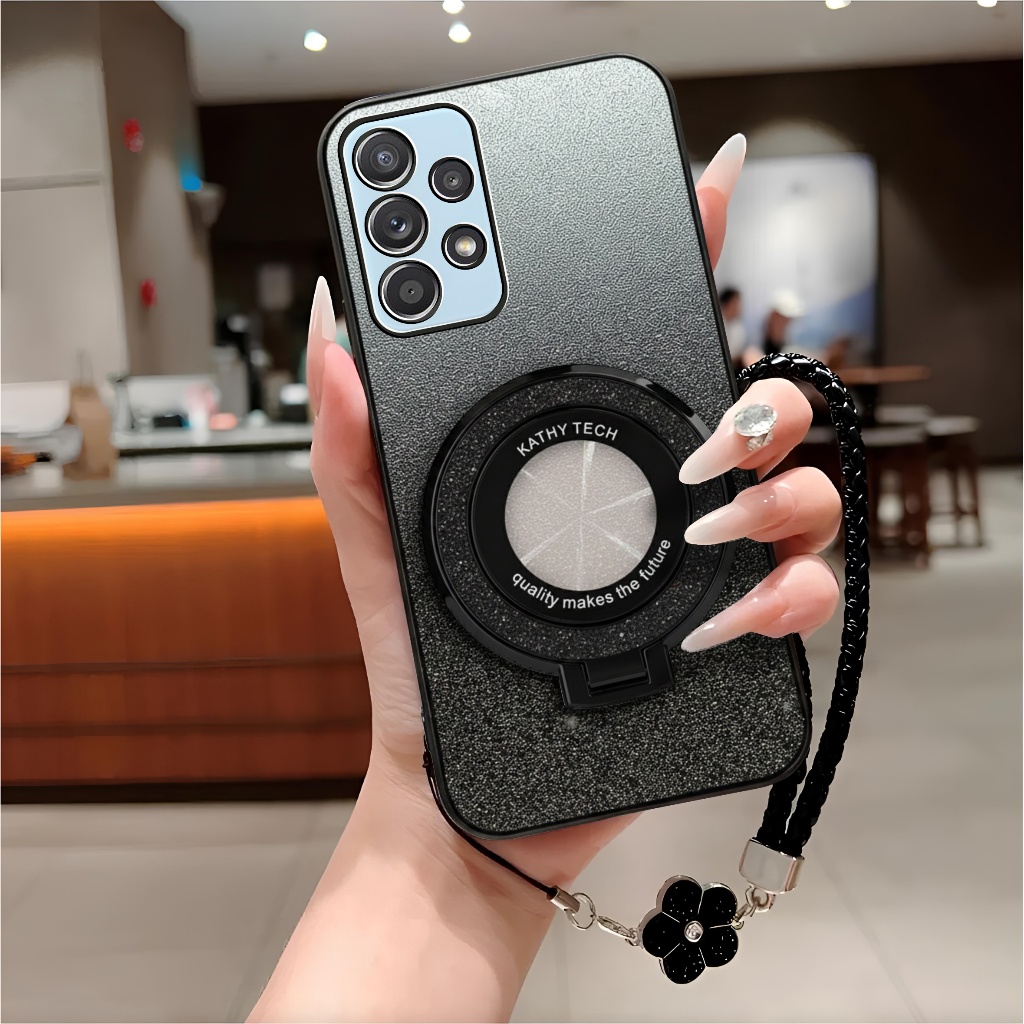 Soft Case Samsung A52 A52s 4G 5G Casing Glitter Ring Magnetic Holder Free Tali Lanyard Mewah Premium