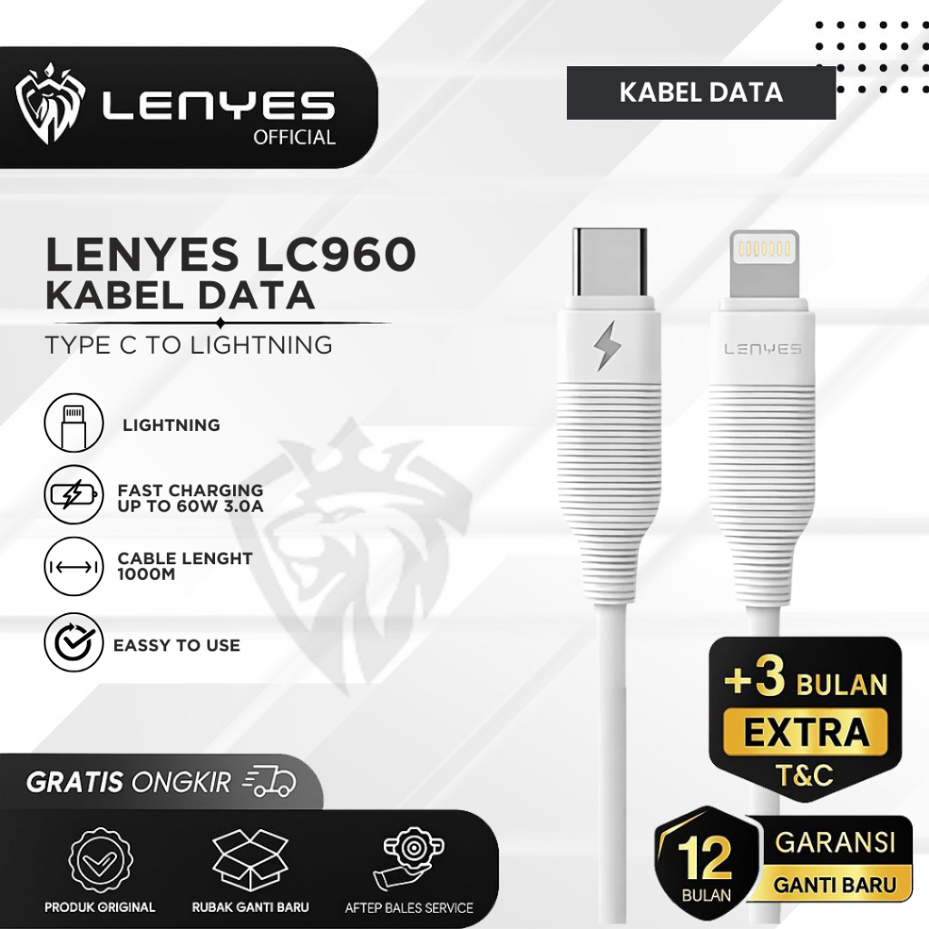 Lenyes LC960 Kabel data charge cable Fast Charging 27W C To Lightning