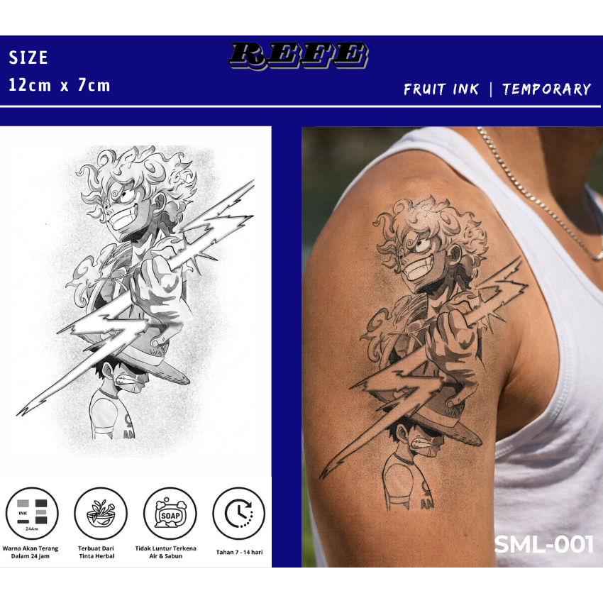 Temporary Tattoo Anime One Piece Luffy – Tato Temporer Anime Waterproof Tahan Lama Unisex