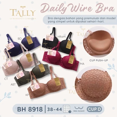Bra Cup 1/2 Tally 8918 Cup D Kab Besar Pakai Kawat Semi Push Up / BH TALLY 8918 Ukuran 38-44D