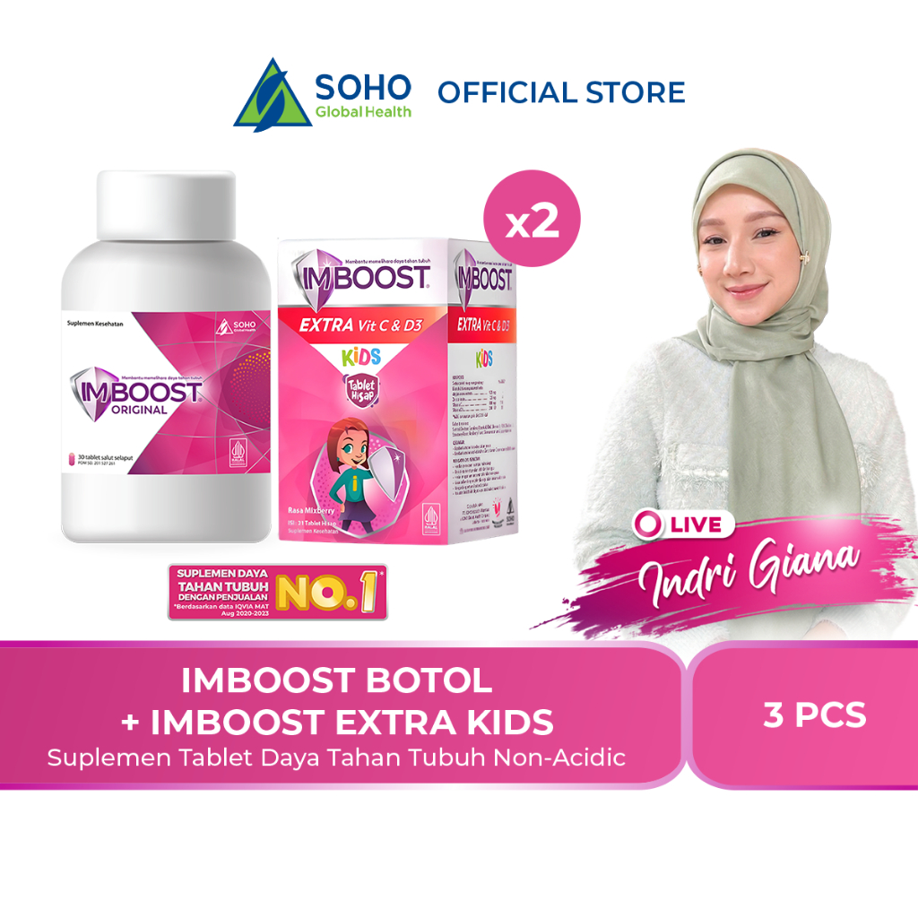Paket Keluarga Sehat - Imboost Tablet 30 tablet 1 Botol dan Imboost Kids Extra Vit C &D3 Tablet Hisa