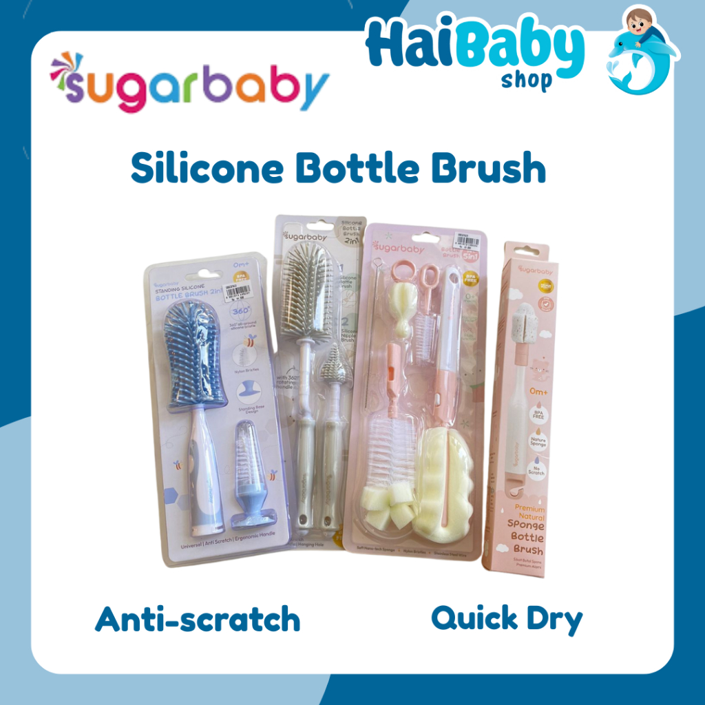 SUGAR BABY Silicone Bottle Brush 2in1 Standing | Silicone Bottle Brush 2in1+ Nipple Brush BPA FREE P