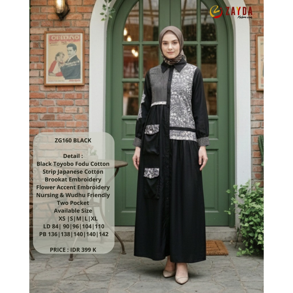 ZAYDA ZG160 BLACK / Gamis Zayda / Zayda / Gamis Zayda Edisi Lebaran 2026
