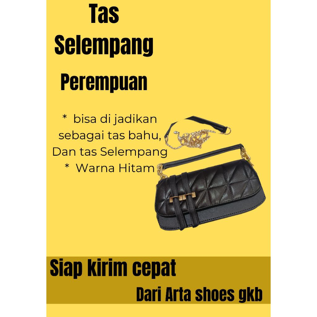 Tas Wanita Sling Bag Hitam Quilted Elegan Tali Rantai Gold