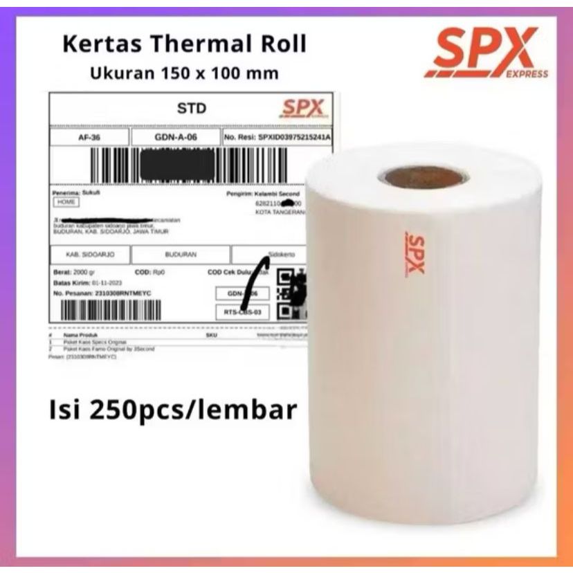 [JS] Kertas Label Thermal SPX 100x120mm Isi 250 Lembar Sticker Barcode Resi