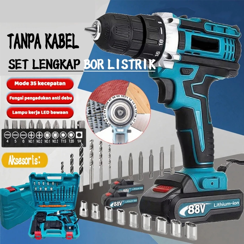 9980vf Mesin bor 2baterai cas 10mm bor listrik murah bor tangan baterai besi tembok Beton kayu - Cor