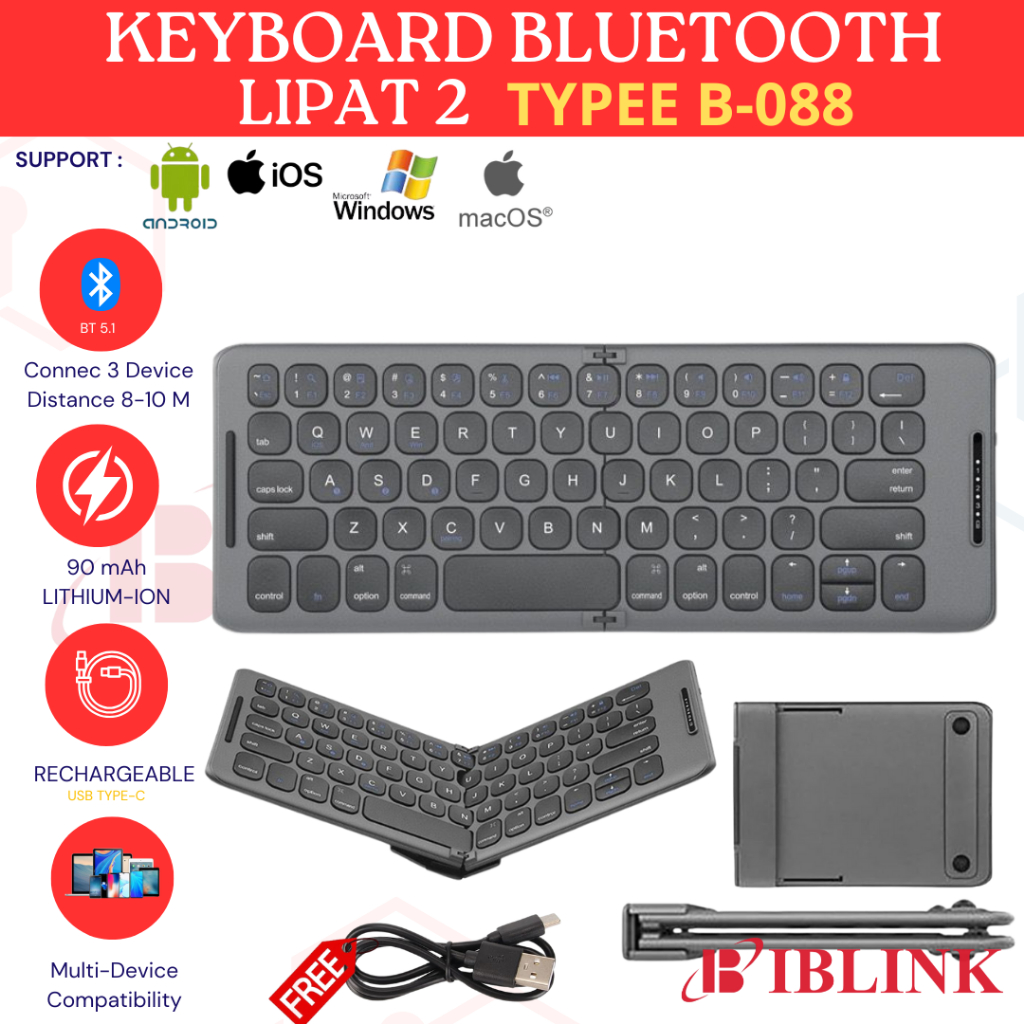 Foldable Keyboard Lipat Wireless Triple Bluetooth Rechargeable Grey /Wireless Bluetooth Keyboard Por