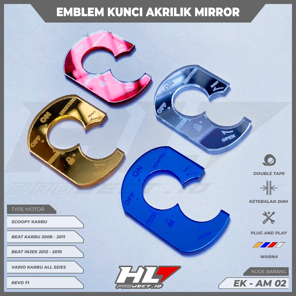 Emblem Kunci Akrilik Mirror Motor Scoopy Karbu, Beat Karbu, Beat Injek, Vario Karbu, Revo FI - Garni