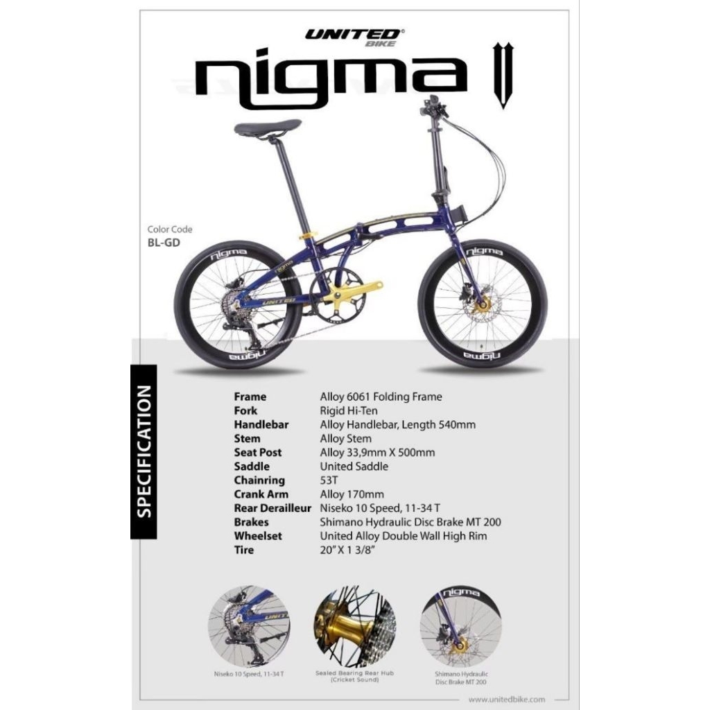 Sepeda Lipat United Nigma II Alloy 8 speed (20 Inch)
