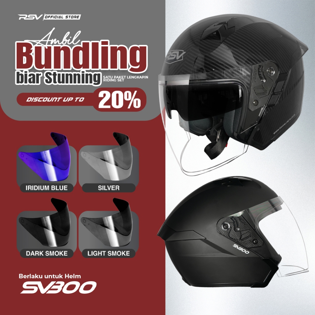 (Bundle) Helm RSV SV300 Series + Extra Visor Warna (Smoke/Iridium) – Half Face Unisex RSV Helmets