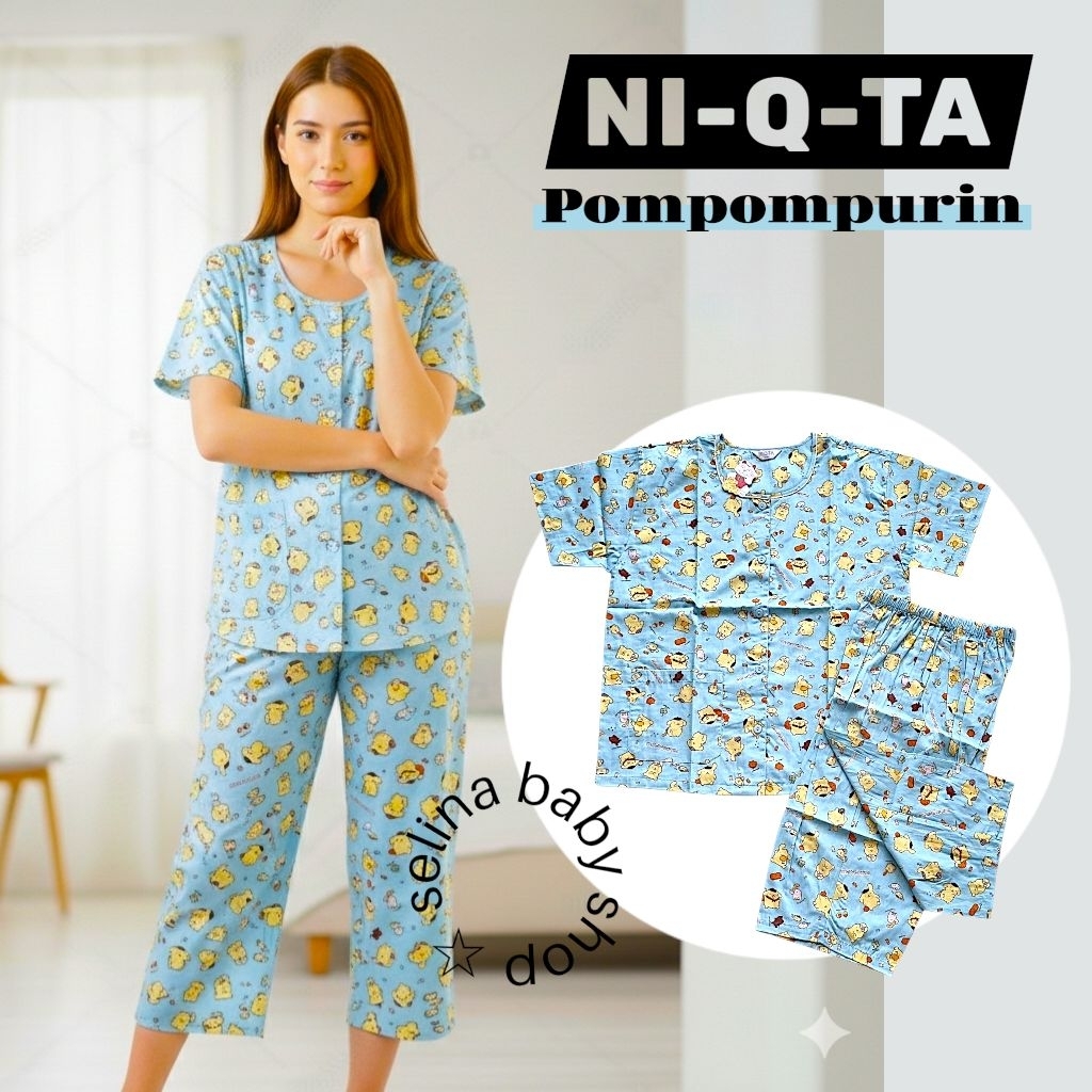 NIQTA L Woman Pyjamas Short Sleeves Coulotte Pants POMPOMPURIN