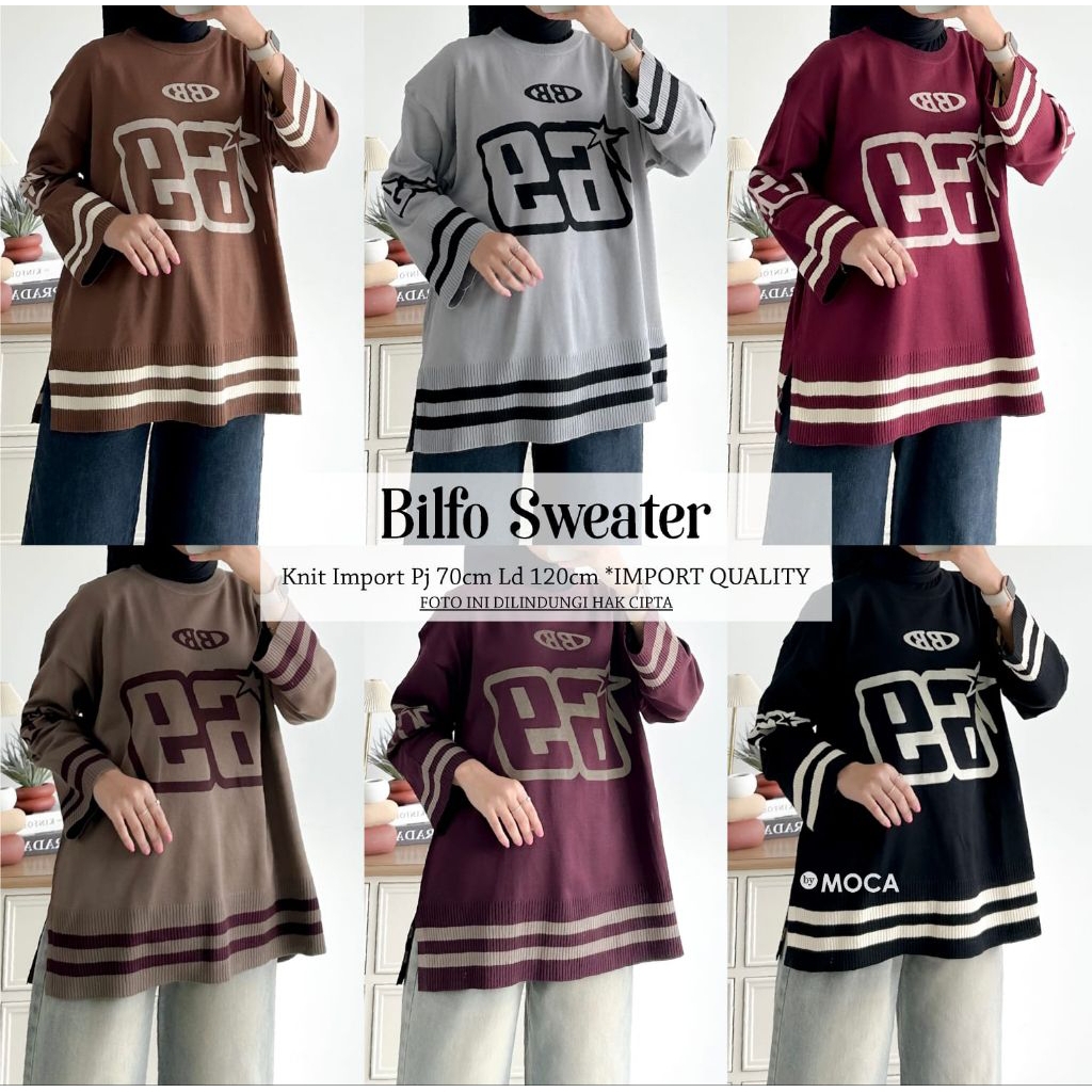 Bilfo Blouse Oversize Atasan Jumbo Allsize Premium Knit Uniqlo Original Moca
