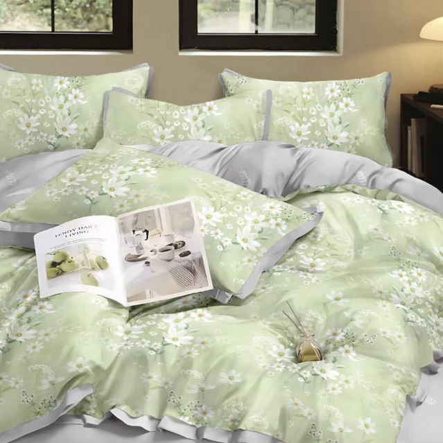 BIOSIBEDDING Sprei Katun Jepang Motif Dewasa Bunga Hijau Krem Coklat Putih Custom Size King Queen Ru