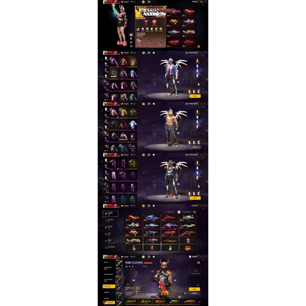 Akun ff max 7 SG dua 5 rasa s1 on celan penjara on