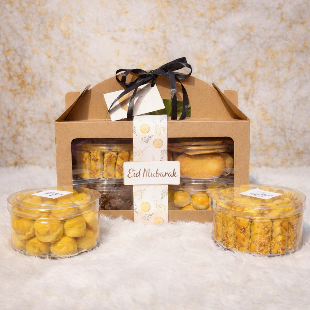 (FREE KARTU IDUL FITRI) Kotak Hampers muat 4 Toples Kue Kering 500gram / Muat 3 Toples Tabung 1000ml