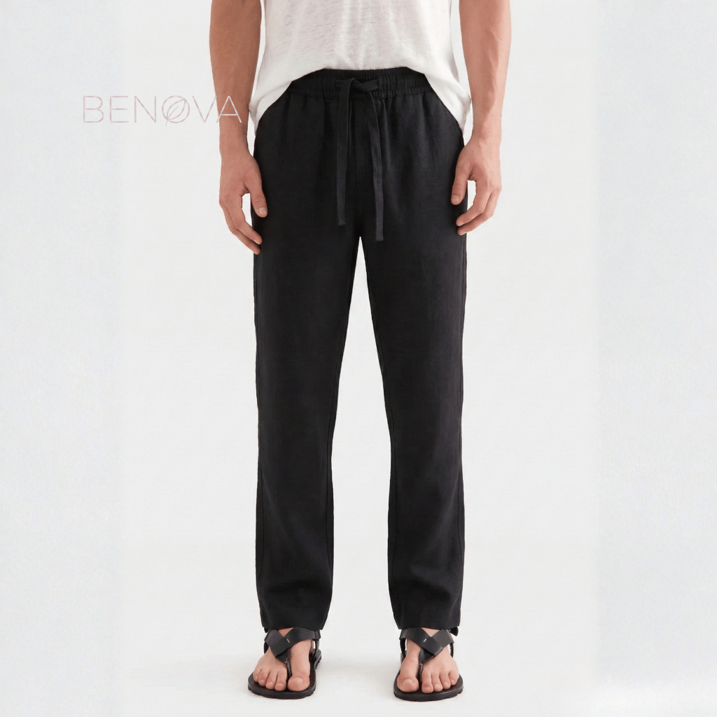 BENOVA Celana Panjang Linen Pria Mens Linen Loosepants - Black