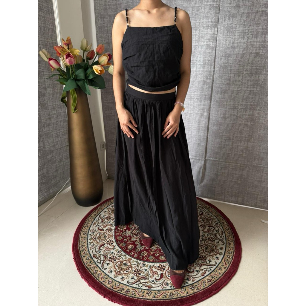 One Set Wanita Black Beaded Strap Two Piece Set