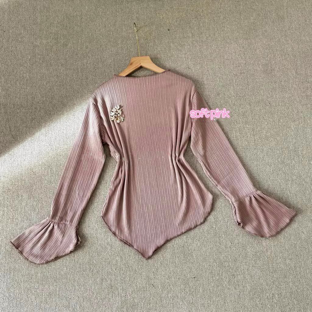 VALEY ATASAN WANITA OUTFIT PANTAI BAHAN PLEATED KNIT