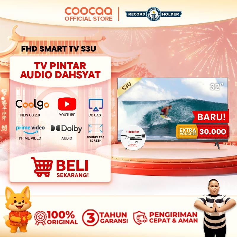 [+ BRACKET] COOCAA 32 inch Smart TV S3U - Digital TV - Dolby Audio - Youtube - Mirroring -  Flick Fr