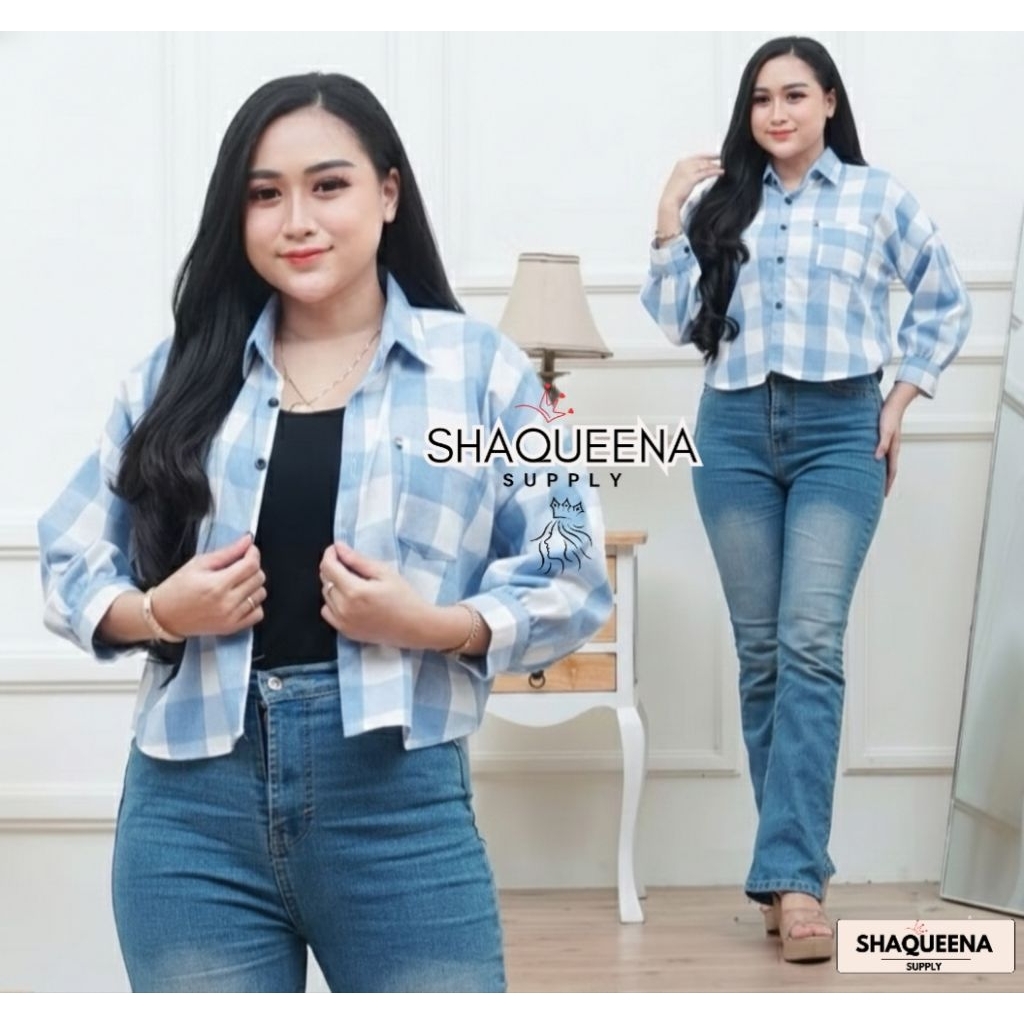 Kemeja Crop Top Flanel Wanita SHAQUEENA