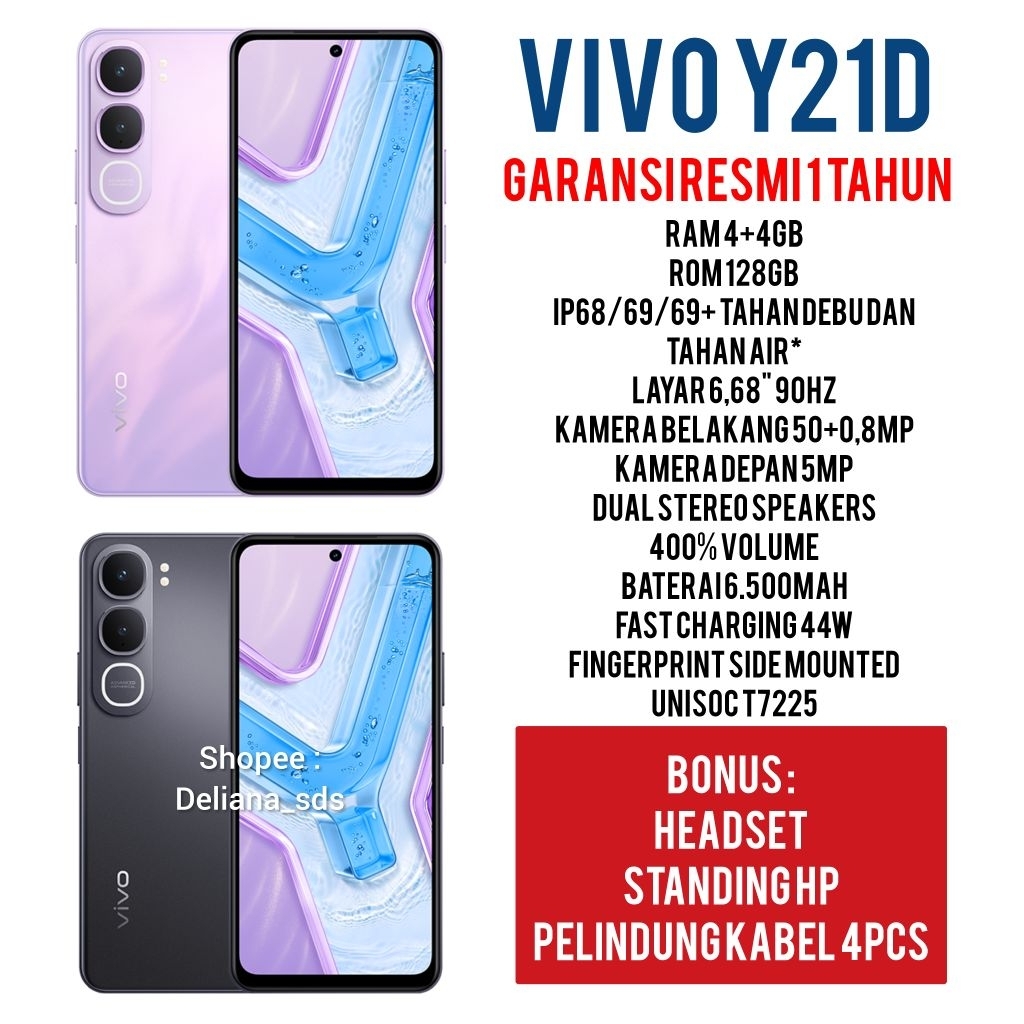 Vivo Y21d 4/128 4+4/128 8/128 Garansi Resmi 1 Tahun Vivo Y21d 4+4/128 Vivo Y21d 8/128
