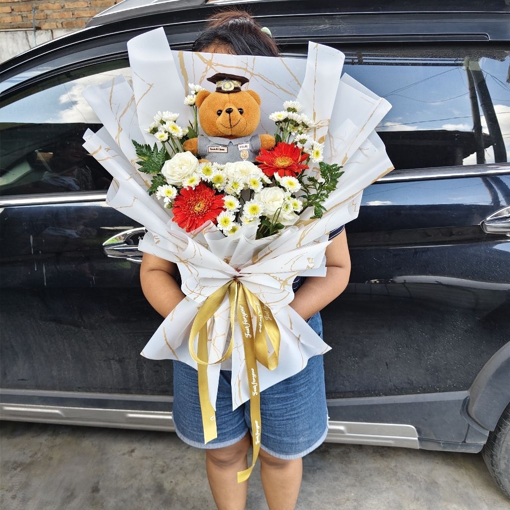 boneka profesi / buket Bunga Polisi / buket Bunga TNI / Buket Bunga Fresh