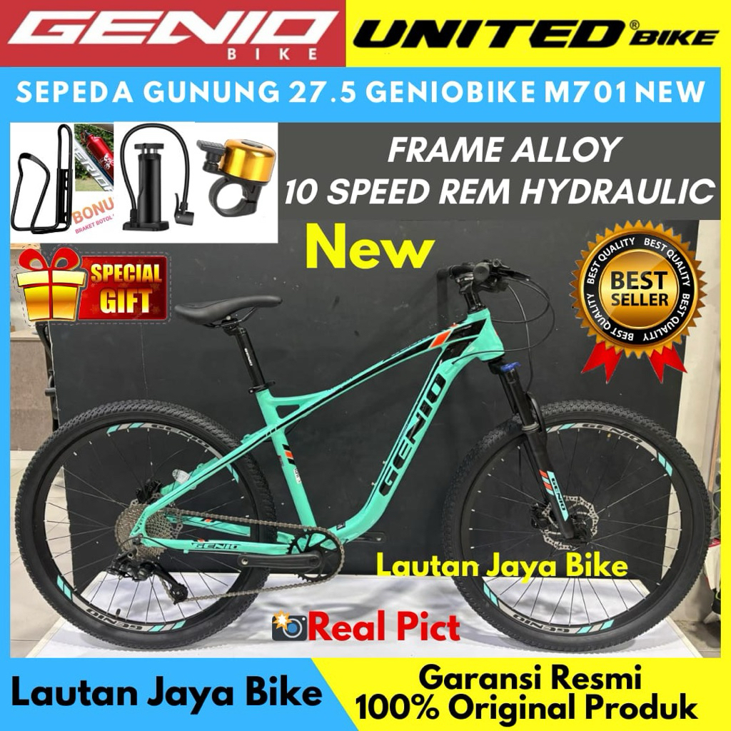 Sepeda Gunung MTB 27.5 GENIOBIKE M701 Frame Alloy 10 Speed by United New