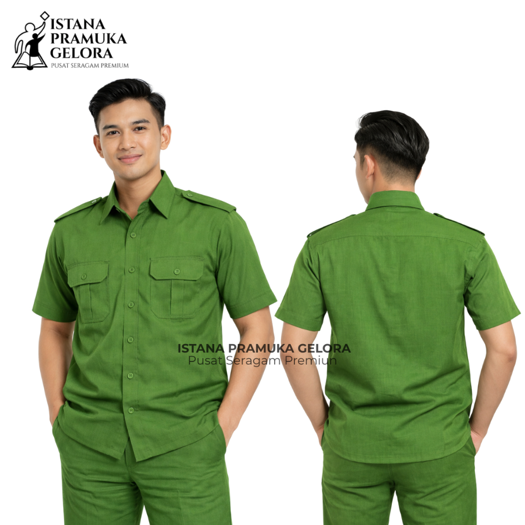 Seragam Linmas Hijau Pria  / Stelan Satlinmas /Seragam Hansip Seragam Dinas  -  Istana Pramuka