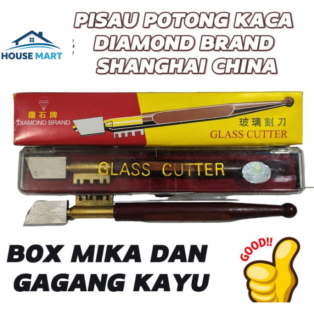 ALAT PEMOTONG KACA / PISAU POTONG KACA DIAMOND BRAND SHANGHAI CHINA BOX MIKA DAN GAGANG KAYU GLASS C
