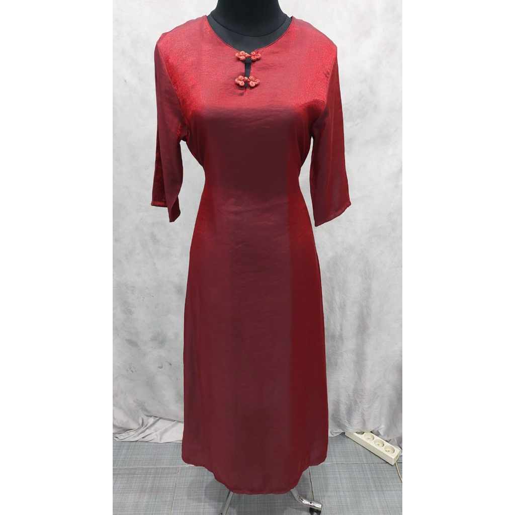 Dress cheongsam merah maroon simple tapi cantik