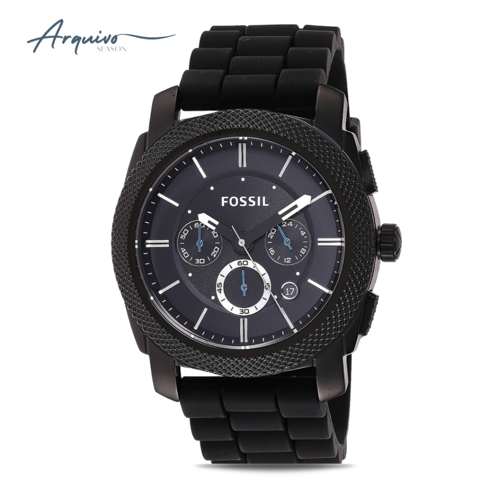 Jam Tangan Fossil Pria Machine Chronograph Rubber Black Silicone Sporty Casual Original FS4487