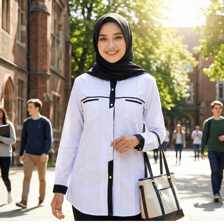 Kemeja putih wanita model list hitam dengan bahan katun toyobo premium lembut tebal dananti gerah