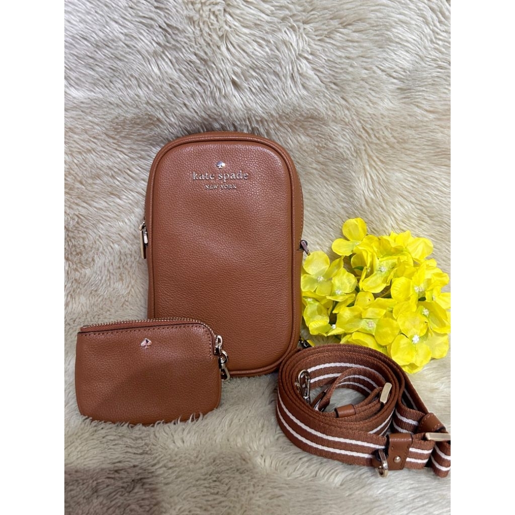 PRELOVED KS ROSIE PHONE BAG PEBBLED LEATHER WARM GINGE