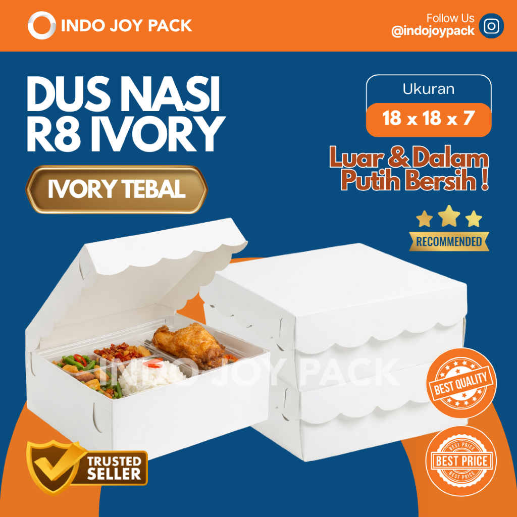 Dus Nasi R8 Ivory / Ukuran 18x18x7 / Box Nasi / Kotak Nasi Catering Acara / Dus Putih Luar Dalam