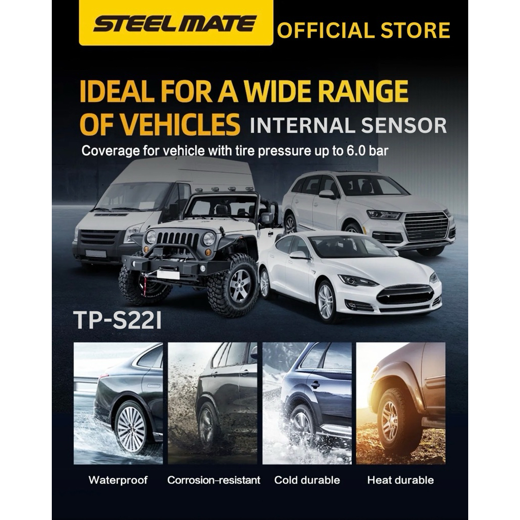 SMART TPMS LCD DISPLAY (Internal Sensor) STEELMATE TYPE S22I (ORIGINAL) GARANSI 1 TAHUN