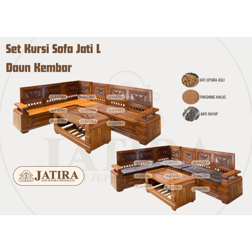 Set Sofa Jati L Daun Kembar | Kursi Sofa Jati Jepara Asli Murah Palembang