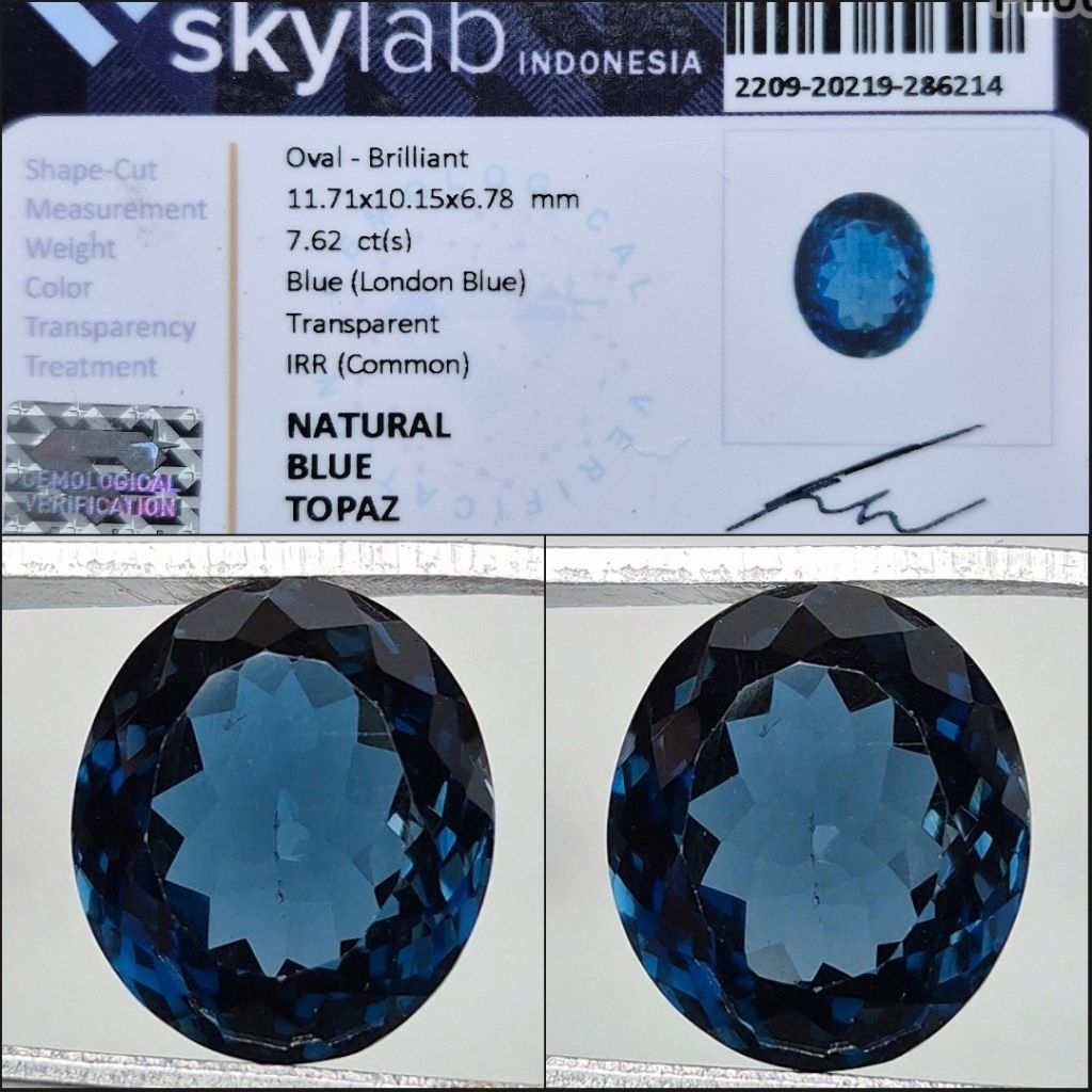 Natural London Blue Topaz 7.62 crt Clean Top Kristal HQ Ring Silver Perak Microsseting Mewah Memo sk