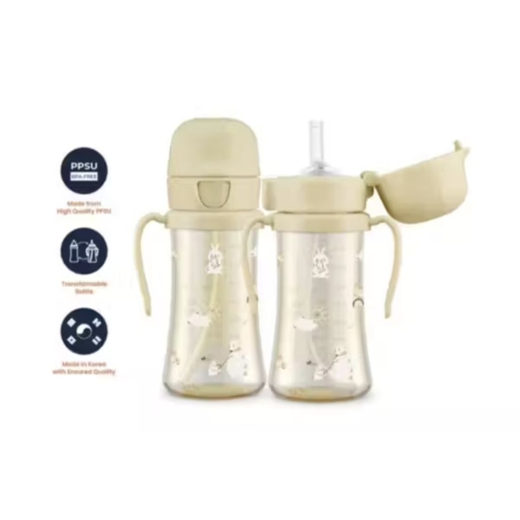 GROSMIMI PPSU BIG BEAR and BIRD WEIGHTED STRAW CUP 300ml with ONE TOUCH CAP