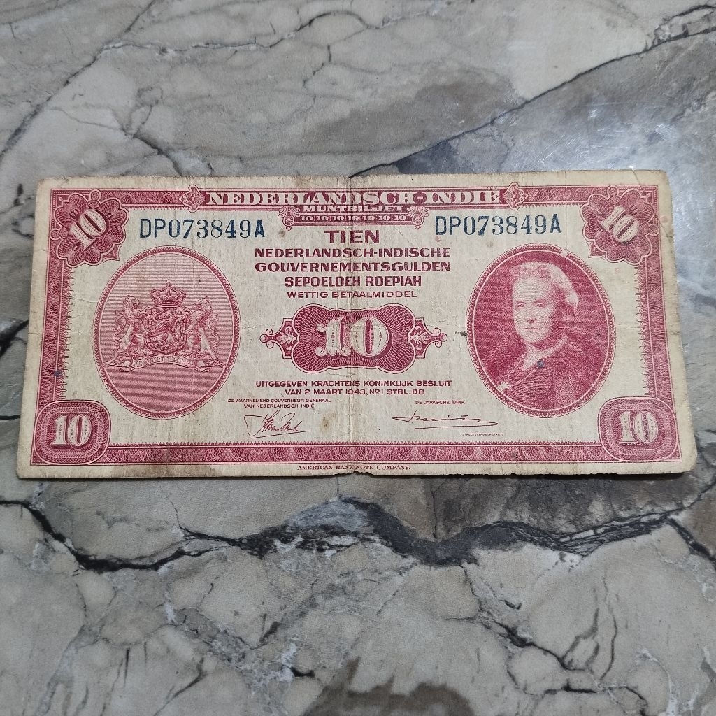 uang kuno 10 Gulden Nica 1943