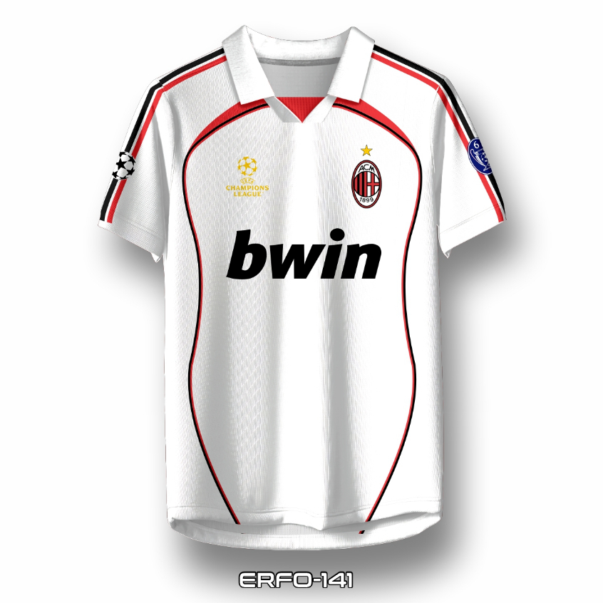 Jersey AC Milan White Bwin Edition - Kaos Putih Retro Champions Merah Hitam ERFO-141