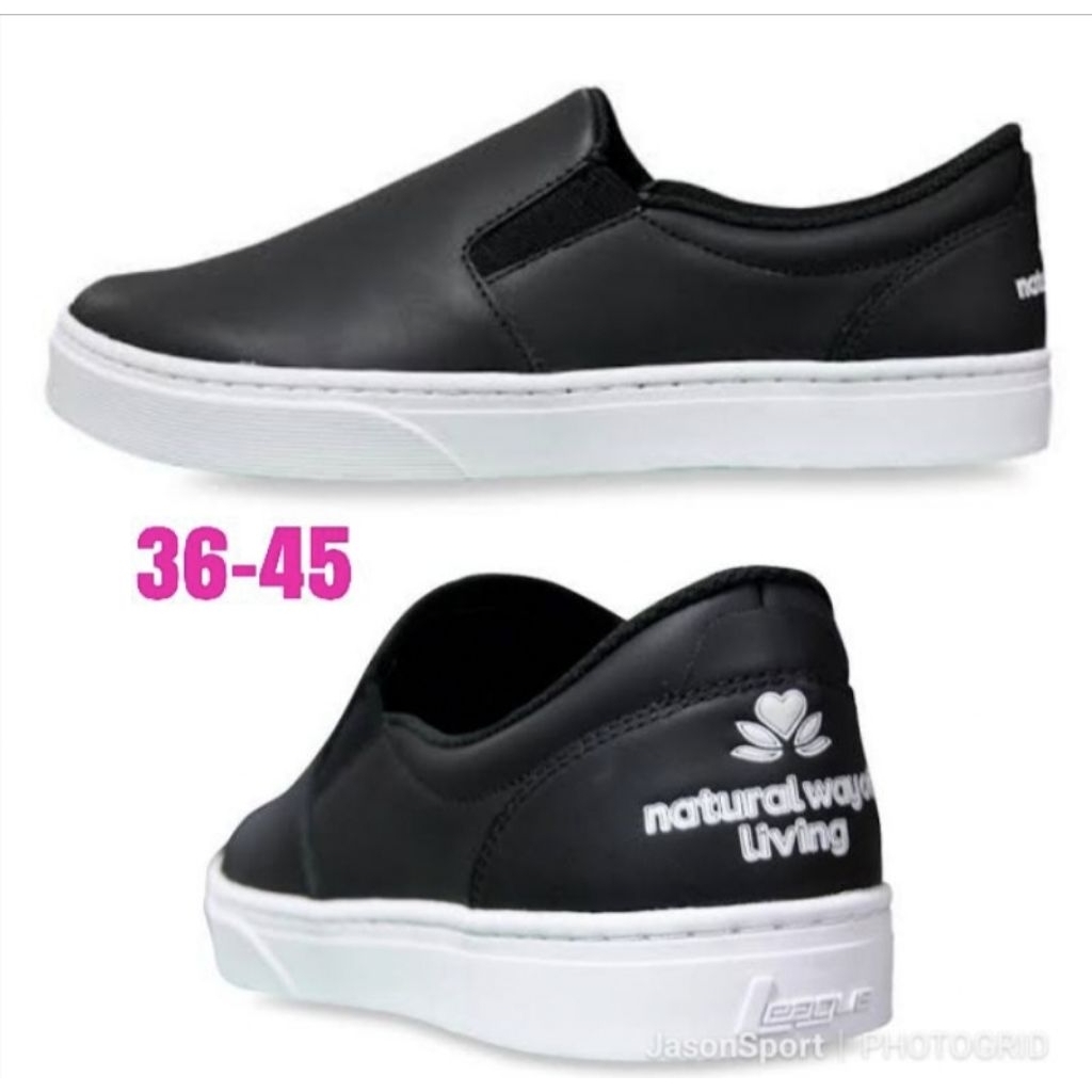 Sepatu League Hitam Ordinary U Sneakers Cowo Cewe Slip On Unisex Natural Walking Pria Wanita Origina